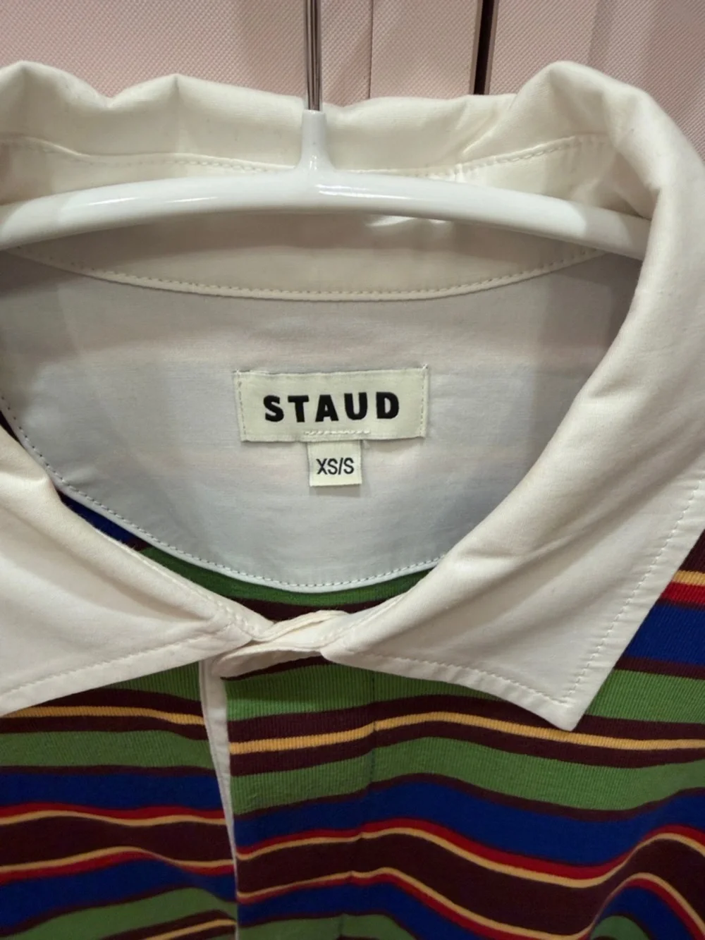 STAUD Multicolor Striped Long Sleeve Dress with White Collar like new never warn - Picture 3 of 3